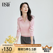 歐莎（OSA）漸變色翻領(lǐng)針織衫女2025年秋新款薄款套頭長袖毛衣上衣氣質(zhì)高智感 粉色 2XL