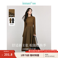 茵曼（INMAN）法式氣質(zhì)針織拼接連衣裙2025春秋女裝新品半高領(lǐng)長(zhǎng)袖A字打底長(zhǎng)裙 摩卡棕 M