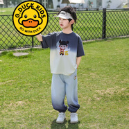 G.DUCKKIDS品牌童裝男童短袖套裝兒童夏季新款中大童男孩帥氣休閑兩件套潮 哪吒漸變短袖套裝 灰色 130