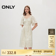 ONLY 2024夏季氣質(zhì)休閑A字方領(lǐng)綁帶中長(zhǎng)款連衣裙女|124207078
