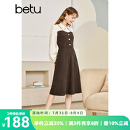 betu百圖女裝秋冬新款連衣裙拼色領(lǐng)收腰長袖連衣裙女2210T74 咖啡色 M