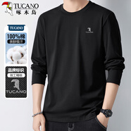 啄木鳥(niǎo)（TUCANO）長(cháng)袖t恤男春秋圓領(lǐng)純棉經(jīng)典款時(shí)尚休閑百搭寬松上衣男裝 黑色M