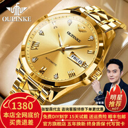 歐品客瑞士認(rèn)證品牌手表男機(jī)械表全自動(dòng)男表進(jìn)口機(jī)芯夜光防水男士手表 歐品客-3171-鋼帶全金色