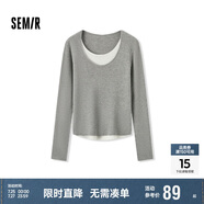 森馬毛衣女拼色假兩件毛衫修身春秋圓領套頭衫顯瘦109524107002