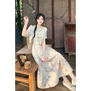 無(wú)標(biāo)優(yōu)品套裝裙兩件套氣質(zhì)韓版高級(jí)感新中式高端立領(lǐng)盤扣上衣女夏大碼胖mm 杏色[高級(jí)感好看/國(guó)風(fēng)復(fù)古/時(shí)尚 M85-100斤 均碼