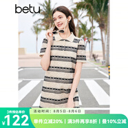 百圖betu女裝夏季新款連衣裙撞色POLO領(lǐng)蕾絲條紋連衣裙女2404D03 黑白條 M