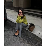 2025秋冬跨境俄羅斯熱賣加厚短款圓領(lǐng)純色毛衣歐美風(fēng)百搭基礎(chǔ)女裝 綠色 M
