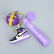 卓獅籃球創(chuàng  )意掛件DIY新款多功能NBA紀念仿真球鞋掛飾玩具 A紫色三件套+湖人籃球