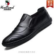 西域駱駝男士休閑皮鞋男真皮春季一腳蹬軟底英倫風(fēng)商務(wù)豆豆鞋男鞋軟面男鞋 黑色一腳蹬8538-駱駝官方品牌官 38