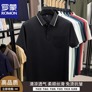 羅蒙（ROMON）2025夏季冰絲無痕短袖t恤衫男士休閑翻領(lǐng)POLO.衫薄款真口袋 黑色 均碼 48/【建議90-115斤】