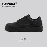 環(huán)球（HUANQIU）厚底小白鞋男鞋2025夏季新款潮流休閑鞋百搭春季低幫運(yùn)動(dòng) 全黑223907 39