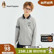 暇步士（Hush Puppies）童裝男童POLO衫25春季兒童打底衫上衣經(jīng)典翻領(lǐng)長袖T恤 花灰 120 