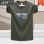 JEEP SPIRIT白色短袖男款潮牌2025新款男生純棉t恤半袖夏季寬松情侶體恤 橄欖綠 5XL 建議190-205斤