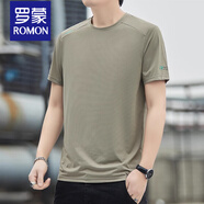 羅蒙（ROMON）夏季冰絲短袖t恤2025新款速干圓領(lǐng)涼感透氣修身中年男裝半袖體恤 淺棕 2XL 適合體重140-155斤