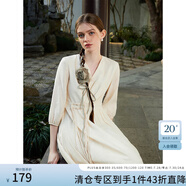 范思藍(lán)恩新中式輕國風(fēng)連衣裙女夏季七分袖V領(lǐng)氣質(zhì)長裙子24FS12031 奶杏色 M