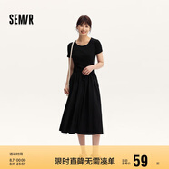 森馬連衣裙女修身收腰夏季假兩件圓領(lǐng)拼接針織長裙101324114016