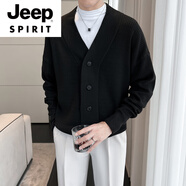 JEEP SPIRIT韓國簡約儒雅青年開衫男針織衫復(fù)古英倫風(fēng)貴族氣質(zhì)休閑毛衣外套男 黑色 M