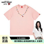 查爾斯桃心短袖t恤男重磅潮牌創(chuàng)意卡通涂鴉印花純棉情侶圓領半袖 粉色  XS 