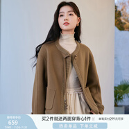 香影（xiangying）新中式國風(fēng)純羊毛短外套女2025春季新款盤扣小個子雙面呢大衣 駝色V641674 S