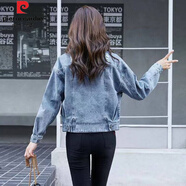 皮爾卡丹（PIERRE CARDIN）牛仔外套女春秋2025新款大碼女士小個子外套森女寬松網(wǎng)紅夾克上衣 牛仔藍(lán)(后背無刺繡款) S