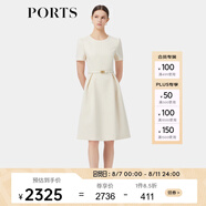 PORTS寶姿春季新品女裝優(yōu)雅純色通勤腰帶裝飾束腰短袖連衣裙 奶白色-1 L (8)