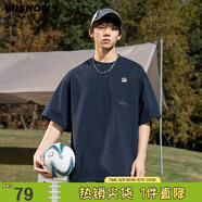 viishow純棉情侶日系復古純棉重磅短袖t恤男款夏季美式潮牌寬松圓領(lǐng)體恤 藏青 M