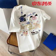 貝仙祺2025夏季新款短袖T恤純棉卡通短袖T恤男女學(xué)生韓版寬松情侶 白色-3155-虧本中 M (85-100斤)
