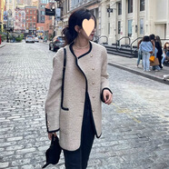HUALIN FASHION法式小香風(fēng)呢外套女2025加厚夾棉上衣小個子韓圈米色冬裝 米杏色夾棉款 S 80-95斤