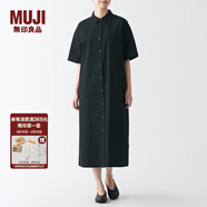 無印良品（MUJI）女式 涼爽 五分袖 襯衫連衣裙 BCL65C3S 襯衫裙裙子長裙 黑色 S(155/80A)