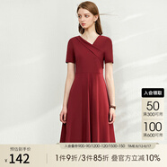 AMII法式赫本風(fēng)氣質(zhì)黑色連衣裙女年新款V領(lǐng)a字裙修身裙子 酒紅 XL (170)