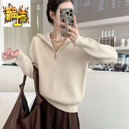 初徑歐洲站秋冬新款半拉鏈綿小眾針織衫女寬松百搭休閑長袖套頭毛衣潮 白色【人氣】 M 【人氣】 95-105