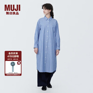 無印良品（MUJI）女式 水洗 平紋 襯衫領(lǐng)長袖連衣裙秋季女裝裙子 BC2J7C4S 藏青色條紋 M(160/84A)