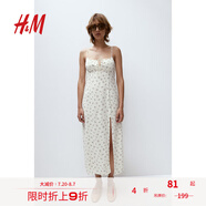 H&M女裝背心吊帶連衣裙夏季透氣修身抽繩設計中長(cháng)A字連身裙1224678 自然白/花卉 S 160/88