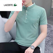 LACOSTEL四扣立領(lǐng)短袖t恤男士夏季綠色休閑半袖衣服新款純棉po 029綠色 M 【90-110斤】