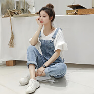佐敘減齡牛仔背帶褲森女系2025春秋網(wǎng)紅韓版寬松顯瘦小個子九分連體褲 水洗藍 S （90-105斤）