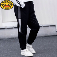 G.DUCKKIDS胖男童秋冬裝褲2025新款加絨加厚男孩加肥加大中大童冬季運動休閑 黑色 白條(春秋款) 140 cm適合130-140cm年齡8-9歲