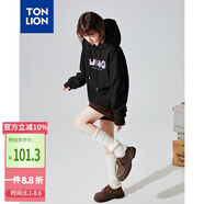 唐獅（TonLion）2024衛(wèi)衣女寬松連帽oversize上衣外套帽衫 加絨款/黑色 S