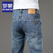 羅蒙（ROMON）2025夏季新款冰絲薄款高腰牛仔褲男士直筒修身彈力簡約休閑男褲子 連帽懷舊藍連 帽 28 【2.1尺】