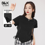 班尼路（Baleno）S&K純棉不規(guī)則抽繩短袖T恤女2025年夏季新款時尚簡約顯瘦打底衫
