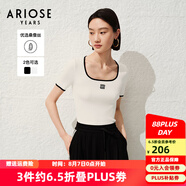 艾諾絲雅詩商場同款ariose夏季新品時髦修身方領(lǐng)短袖T恤針織衫女30438197 白色 XL