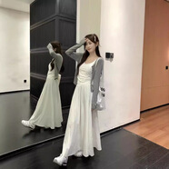 套裝女裝早秋新款開衫外套吊帶背心上衣甜美顯瘦半身裙三件套 背心+開衫+裙子（三件套 L