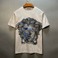 VERSACE JEANS COUTURE范思哲  歐美街頭潮牌美杜莎寬松時(shí)尚男土短袖上衣新款T恤女夏季 白色 XL