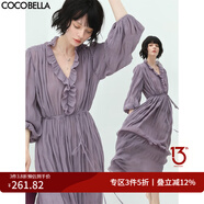 COCOBELLA宮廷風(fēng)重工壓褶木耳邊連衣裙早秋優(yōu)雅輕熟茶歇裙FR570 連衣裙FR570 M