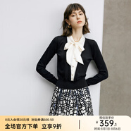 顏域黑色假兩件針織衫女士2024新款春裝法式復(fù)古氣質(zhì)短款系帶上衣 黑色 S