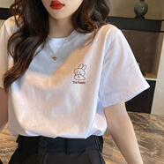 以純 YISHION歐貨歐洲站全棉純棉正肩短袖白色t恤上衣女2025新款夏季新款大碼 邊邊THE兔兔【白色】 S