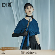 日著原創(chuàng)設(shè)計女裝2024夏季新款簡約短袖上衣殘月植絨印花T恤 殘夜藍(lán) XL