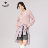 阿瑪施（AMASS）女裝上衣長(zhǎng)袖綿羊毛百搭針織衫毛衣氣質(zhì)簡(jiǎn)約圓領(lǐng)針織開衫548033 粉紅色 L (4碼)