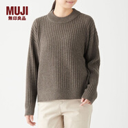 無印良品 MUJI 女式 含牦牛絨羊毛 寬羅紋編織 高圓領(lǐng)毛衣 長袖針織衫簡約 深咖啡棕色 S