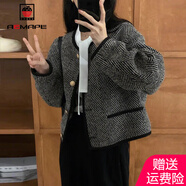 AEMAPE法式小香風外套女2025春秋冬季新款短外套女小眾復古短款上衣 黑色【里布夾棉】 L