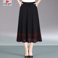 皮爾卡丹（pierre cardin）新款高腰中年大碼松緊雕花鑲鉆長(cháng)款顯瘦媽媽大擺跳舞半身裙 紅色鉆裙長(cháng)75cm 薄款 XL